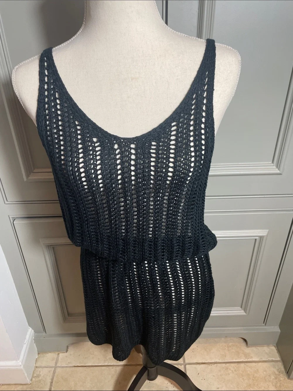 Black Crochet Knit Tank Pool Beach Cover Up